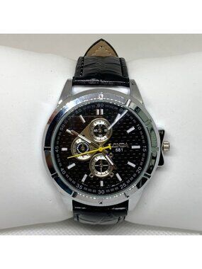 Londa 681 men’s black silver tone watch 42mm quartz analog black leather running